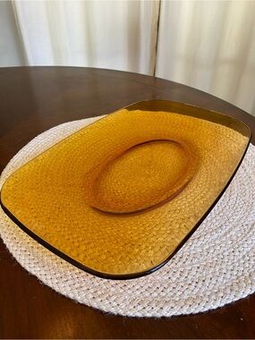 Vereco France Amber Glass Rectangular Serving Platter Tray 14x9 MCM Vintage